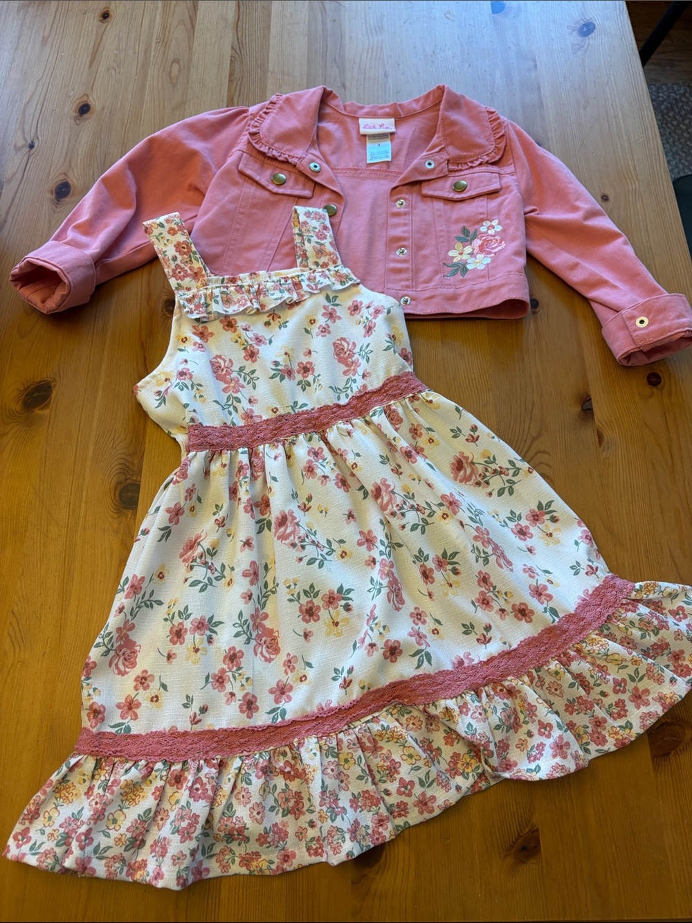 Little Lass Rose Pink Snap-Front Jacket with matching dress